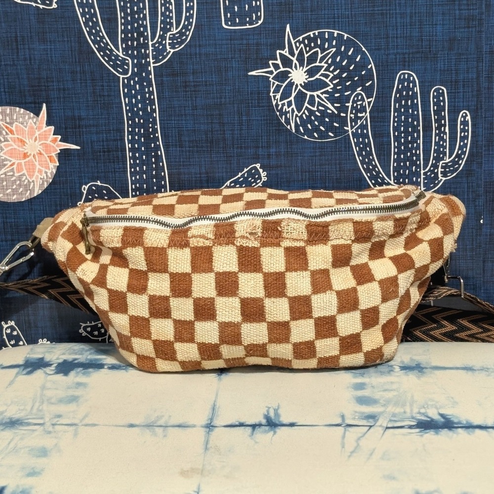 Jenna Bee Handmade Sling Bag Ochre & Cream Checkered - Picture 2 of 12